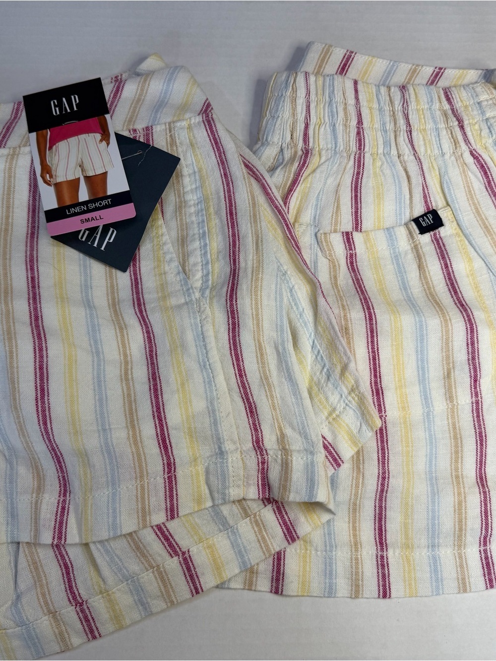 GAP Linen Stripe Shorts - Cream with Pink, Yellow & Blue Stripes